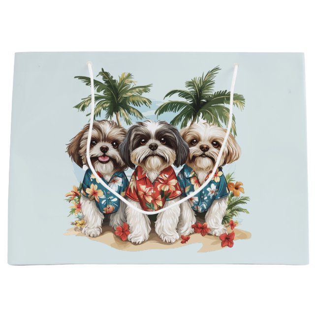 Bolsa De Regalo Grande Shih Tzu Dogs con Camisetas hawaianos (Anverso)