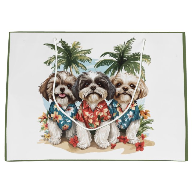 Bolsa De Regalo Grande Shih Tzu Dogs con Camisetas hawaianos (Anverso)
