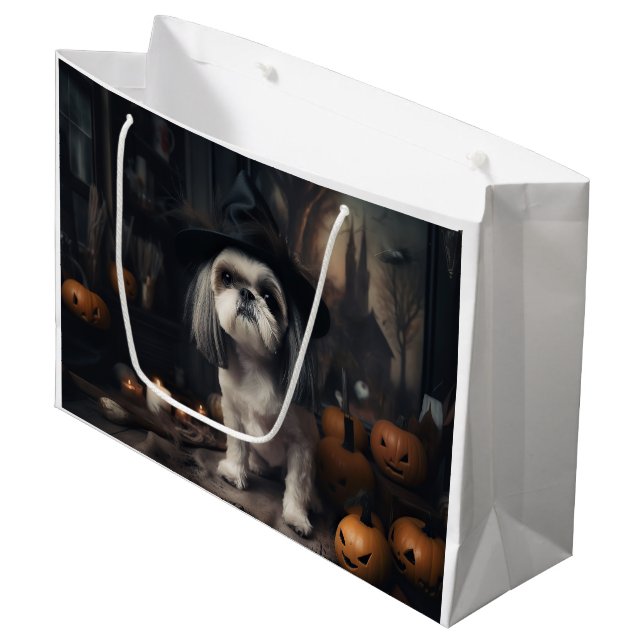 Bolsa De Regalo Grande Shih Tzu Pumpkins Halloween Scary (Angulo Anverso)