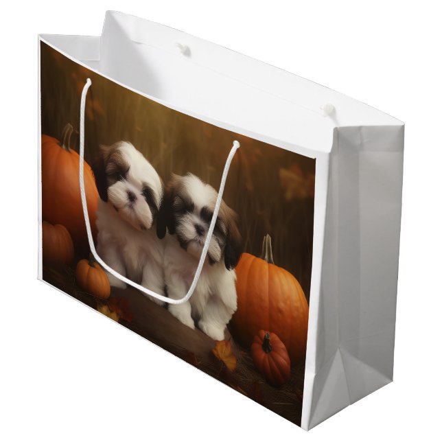 Bolsa De Regalo Grande Shih Tzu Puppy Calabaza deslumbrante de otoño (Angulo Anverso)