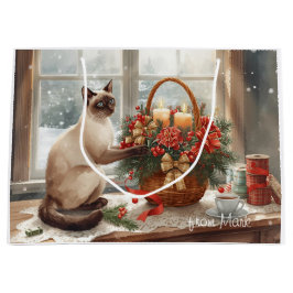 Bolsa De Regalo Grande Siamese Cat arranging Flowers Winter Christmas 