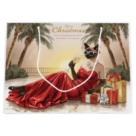 Bolsa De Regalo Grande Siamese Cat Glam Christmas  Sipping Champagne 