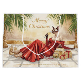 Bolsa De Regalo Grande Siamese Cat Glam Christmas  Sipping Champagne 