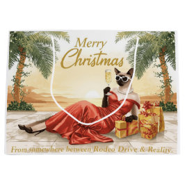 Bolsa De Regalo Grande Siamese Cat Glam Christmas  Sipping Champagne 