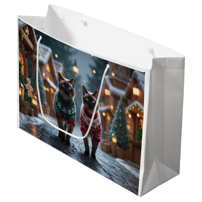 Bolsa De Regalo Grande Siamese Cats Christmas Snow Holiday (Angulo Anverso)