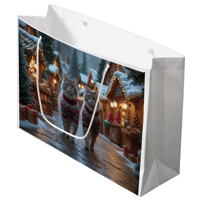 Bolsa De Regalo Grande Siberian Cats Christmas Snow Holiday  (Angulo Anverso)