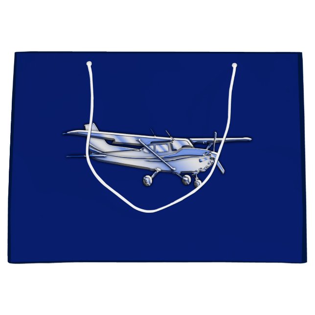 Bolsa De Regalo Grande Silhouette Cessna cromada de avión volando en azul (Anverso)
