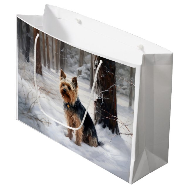Bolsa De Regalo Grande Silky Terrier Deja que nieve Navidad  (Angulo Anverso)