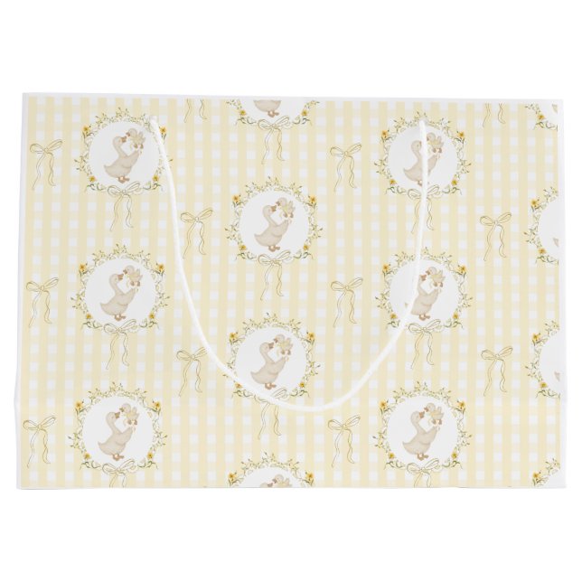 Bolsa De Regalo Grande Silly Goose Yellow Gingham wildflower Baby Shower (Reverso)
