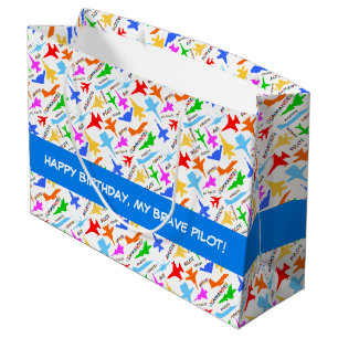 Bolsa De Regalo Grande Siluetas Coloridas Del Patrón De Aviones Militares