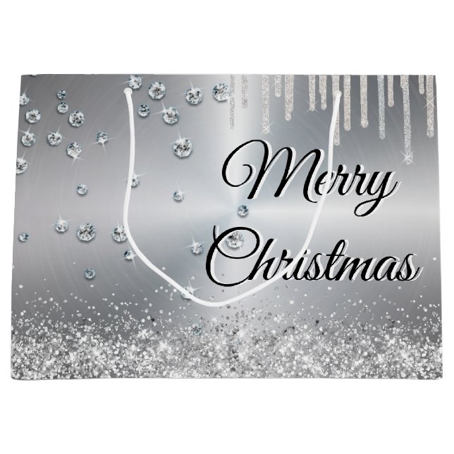 Bolsa De Regalo Grande Silver Metallic Merry Christmas (Anverso)