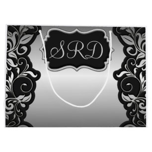Bolsa De Regalo Grande Silver Satin Flourish personalización de color neg