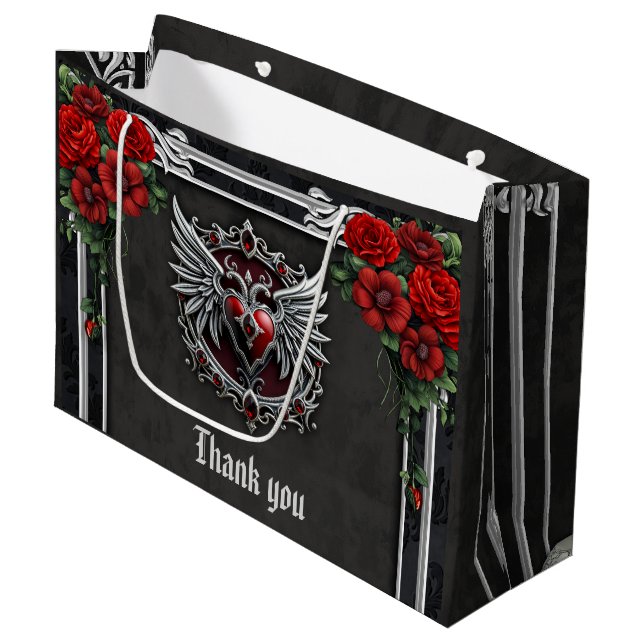 Bolsa De Regalo Grande Simbiosis gótica, corazón elegante y calaveras. (Angulo Anverso)