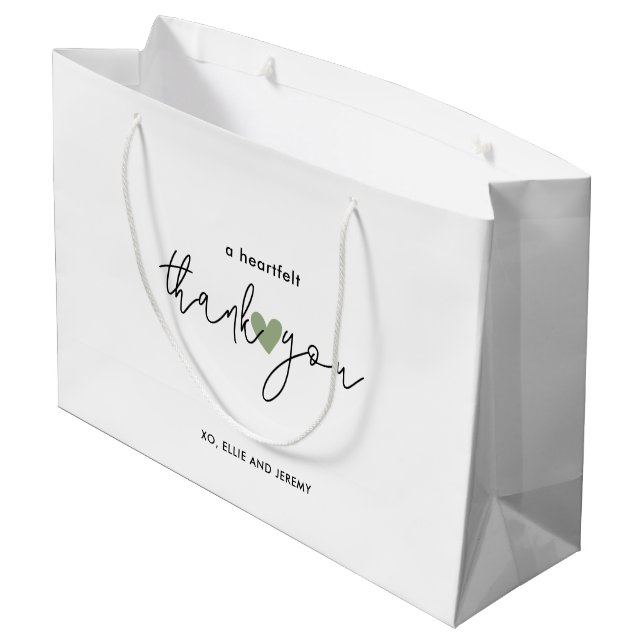 Bolsa De Regalo Grande Simple caligrafía Script Sage Green Heart Boda (Angulo reverso)