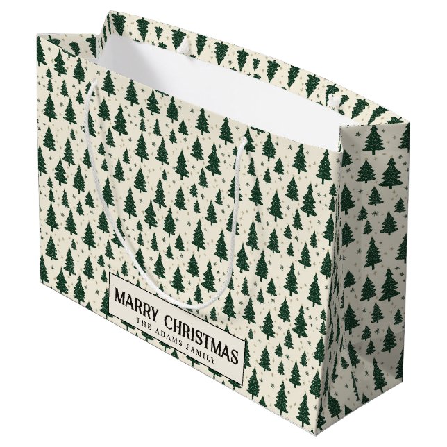 Bolsa De Regalo Grande Simple Green Pine Trees Personalizado Feliz Navida (Angulo reverso)