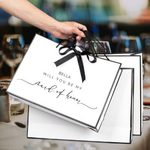 Bolsa De Regalo Grande Simple Maid Of Honor Propuesta Negro & Blanco