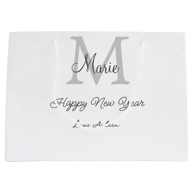 Bolsa De Regalo Grande simple minimal happy new year monogram gray name  (Anverso)