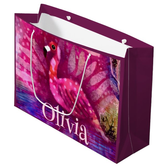 Bolsa De Regalo Grande Singular Resumen Flamingo Rosa Personalizado (Angulo Anverso)