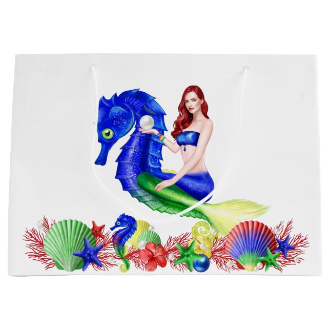 Bolsa De Regalo Grande Sirena Azul Profundo  (Anverso)