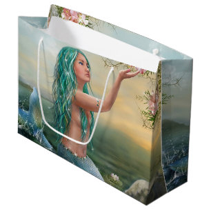 Bolsa De Regalo Grande sirena cabelluda verde