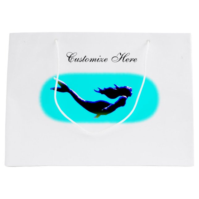 Bolsa De Regalo Grande sirena de natación personalizada (Anverso)