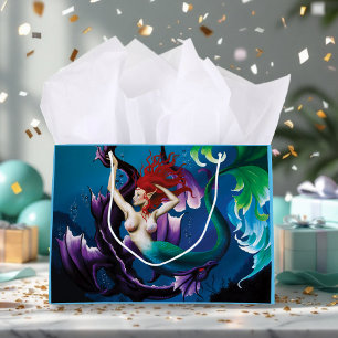 Bolsa De Regalo Grande Sirena Fantasía Azul Mística Dragón de Agua Púrpur