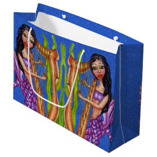 Bolsa De Regalo Grande Sirena Morada Pelo Oscuro Bonito Arpa Océano