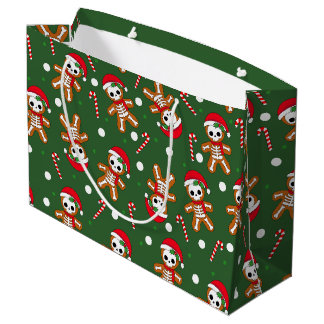 Bolsa De Regalo Grande Skeleton Gingerbread Man Green