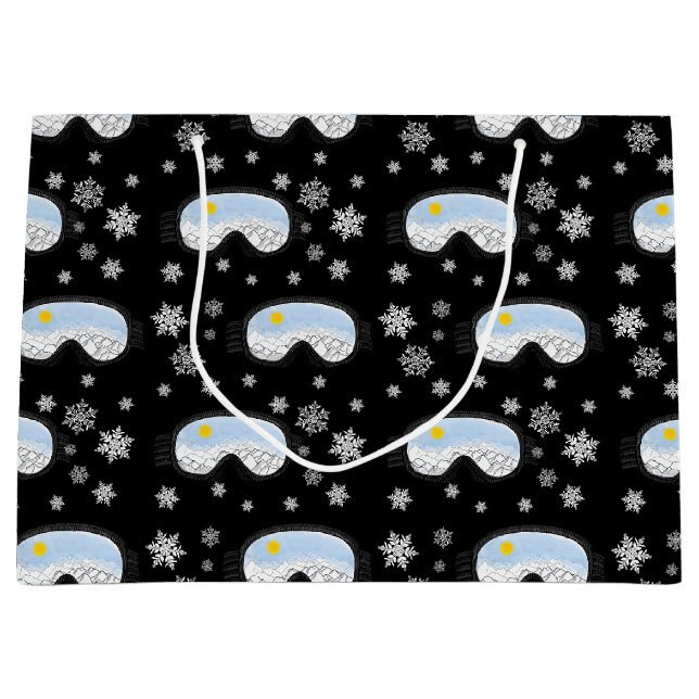 Bolsa De Regalo Grande Ski Goggles Mountain View Snowflakes Black (Anverso)