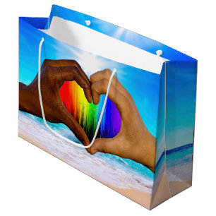 Bolsa De Regalo Grande SlipperyJoe gradiente de corazón de arcoíris vívid