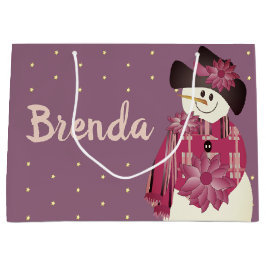 Bolsa De Regalo Grande Snowman de ciruelas y rosas