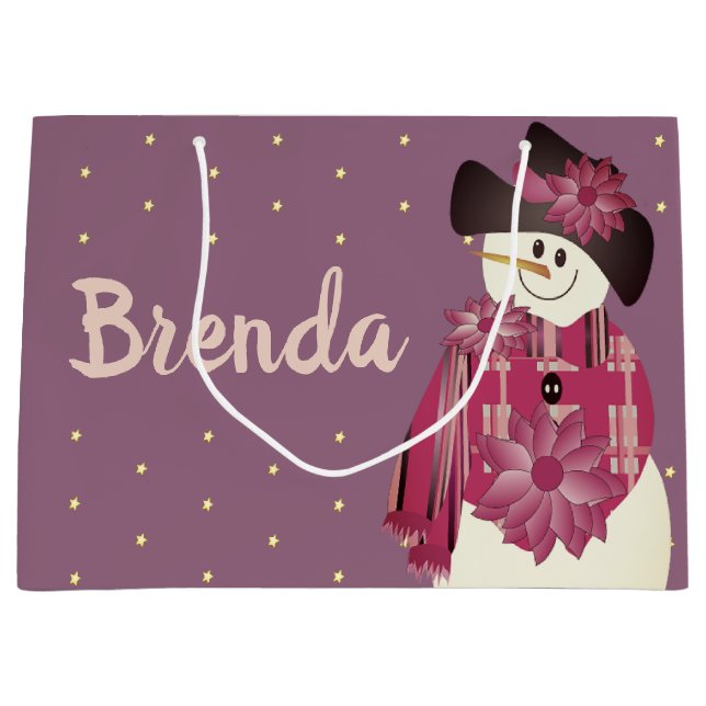 Bolsa De Regalo Grande Snowman de ciruelas y rosas (Anverso)