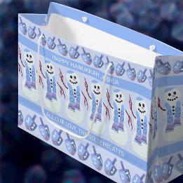 Bolsa De Regalo Grande Snowman Dreidels Divertido Hanukkah Azul Y Blanco