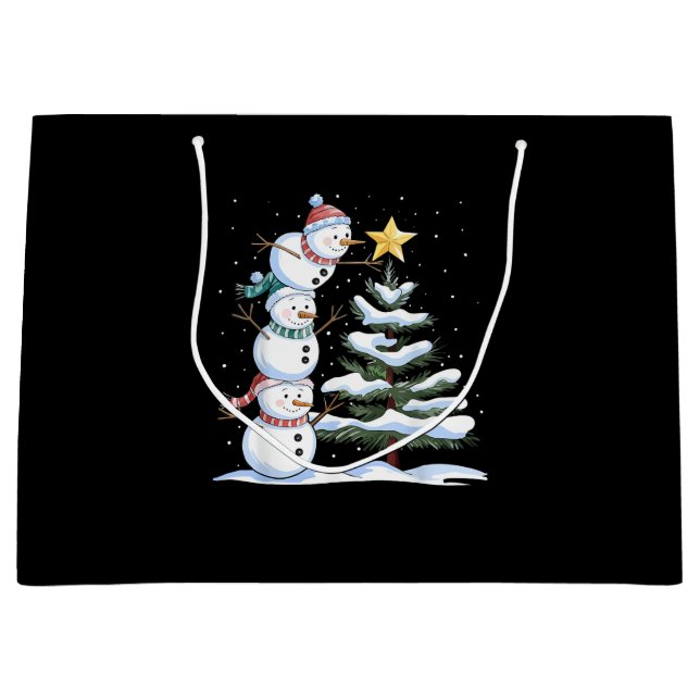 Bolsa De Regalo Grande Snowman Merry Christmas Santa Claus Tree Snow Fami (Anverso)
