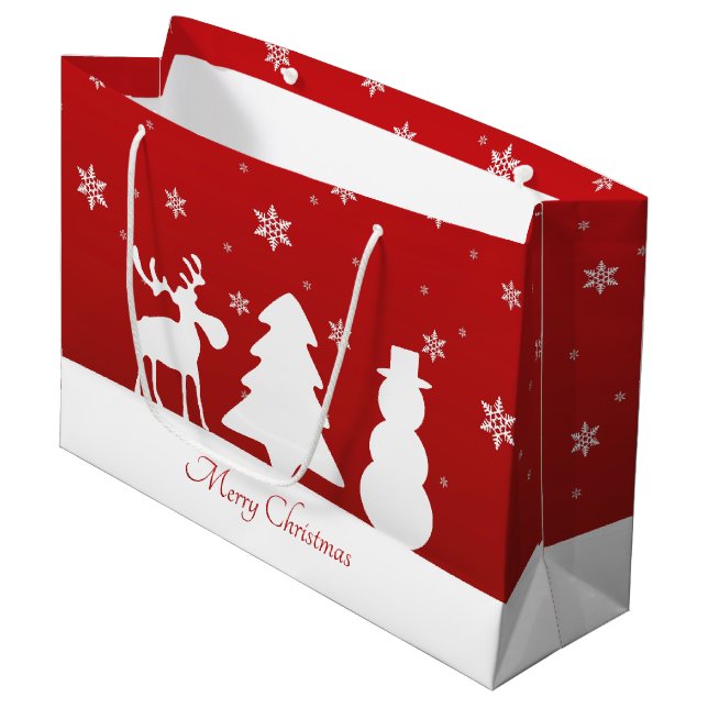 Bolsa De Regalo Grande Snowman, reno de árbol de Navidad (Angulo Anverso)
