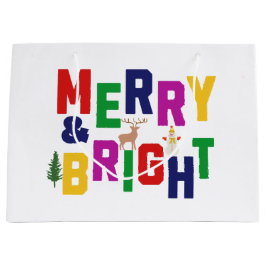 Bolsa De Regalo Grande Snowman, reno de pino blanco y brillante