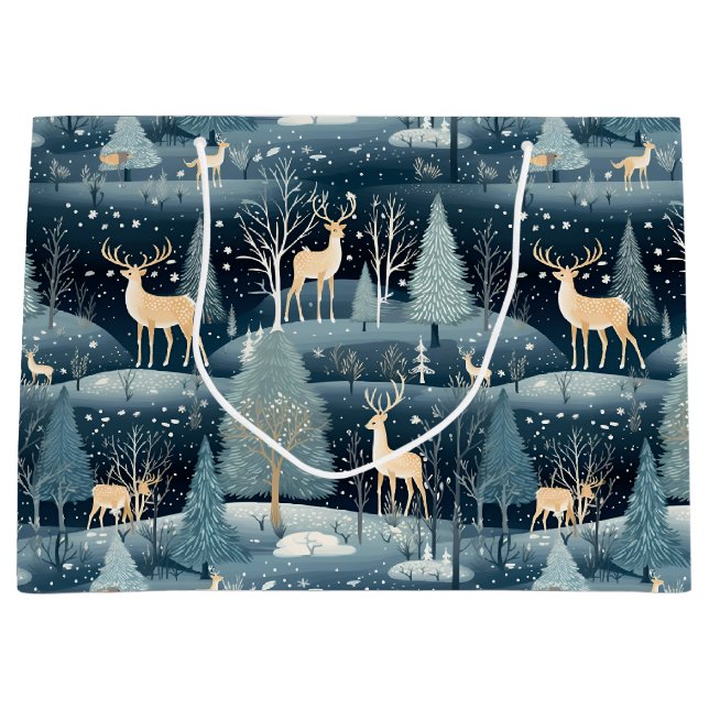 Bolsa De Regalo Grande Snowy Night Deer Field (Anverso)