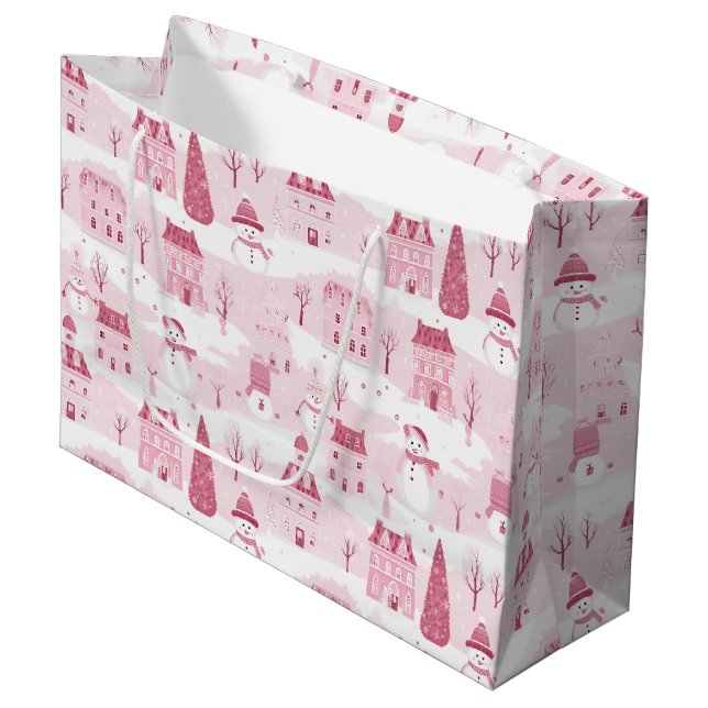 Bolsa De Regalo Grande Snowy Pink Christmas Village (Angulo Anverso)