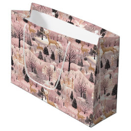 Bolsa De Regalo Grande Snowy Pink Deer Forest