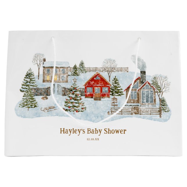 Bolsa De Regalo Grande Snowy Village Winter Holiday Favors (Anverso)
