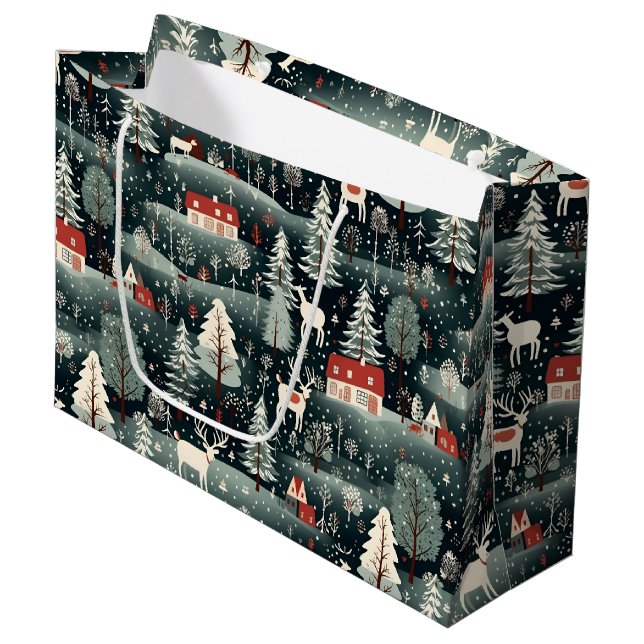 Bolsa De Regalo Grande Snowy Winter Farmhouse  (Angulo Anverso)