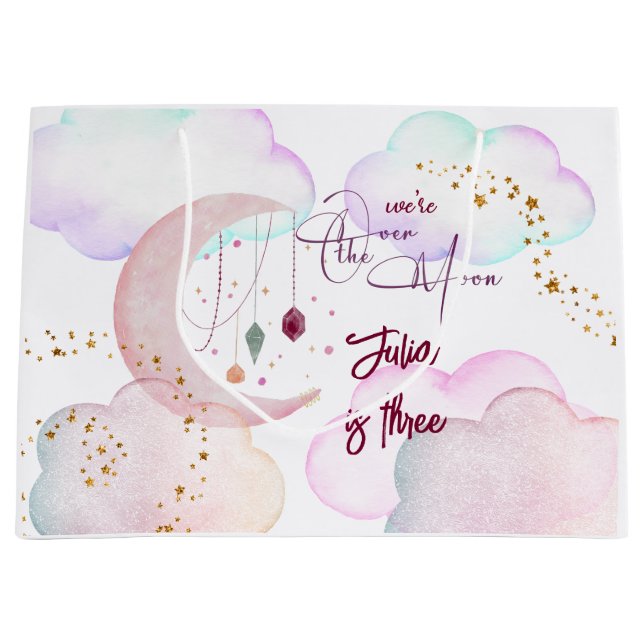 Bolsa De Regalo Grande Sobre la luna hermosos niños pastel cumpleaños (Anverso)