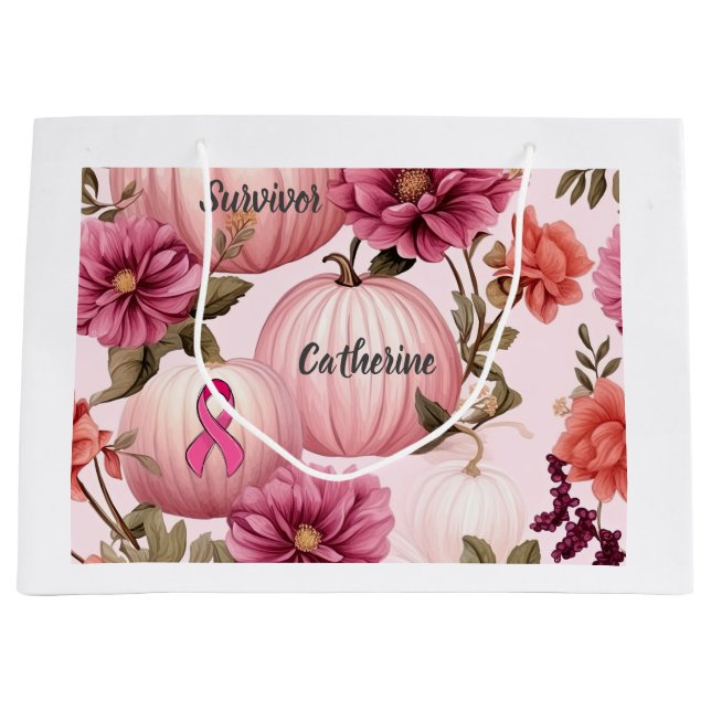Bolsa De Regalo Grande Sobreviviente. Calabazas rosas para octubre. (Anverso)