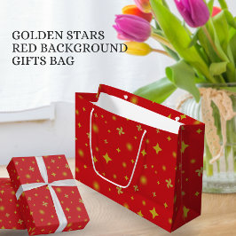 Bolsa De Regalo Grande Soft Glow Golden Stars & Floral Petals Pattern