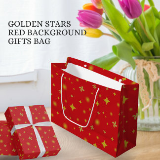 Bolsa De Regalo Grande Soft Glow Golden Stars & Floral Petals Pattern