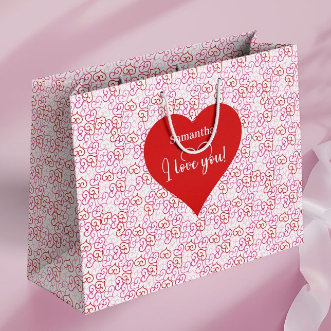 Bolsa De Regalo Grande Soft Pink Hearts I Love You Personalized Valentine (Soft Pink Hearts I Love You Personalized Valentine Large Gift Bag)