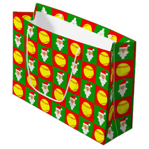 Bolsa De Regalo Grande Softball de Fastpitch y Felices Navidad de Santa