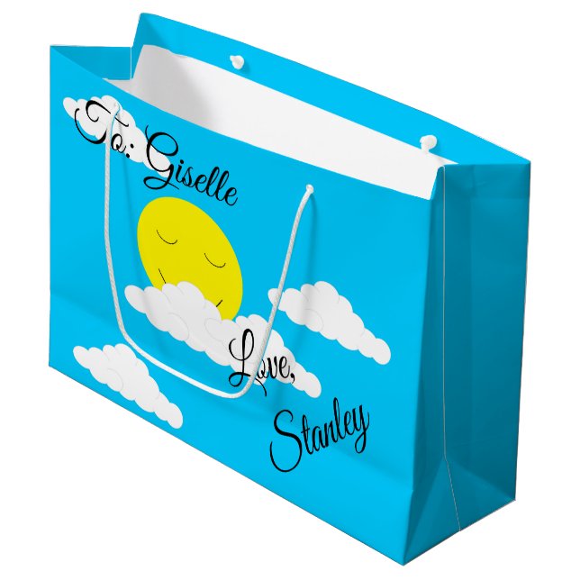 Bolsa De Regalo Grande Sol sonriente con nubes esponjosas: (Angulo Anverso)