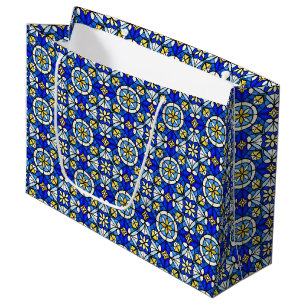 Bolsa De Regalo Grande Sombras de azul y amarillo al estilo de vitral