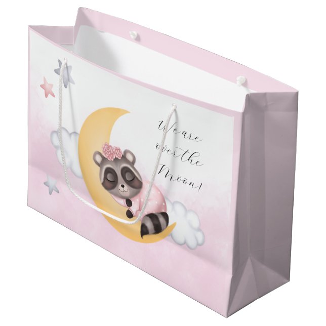 Bolsa De Regalo Grande soñar sobre la ducha de bebé chica de mapache luna (Angulo Anverso)